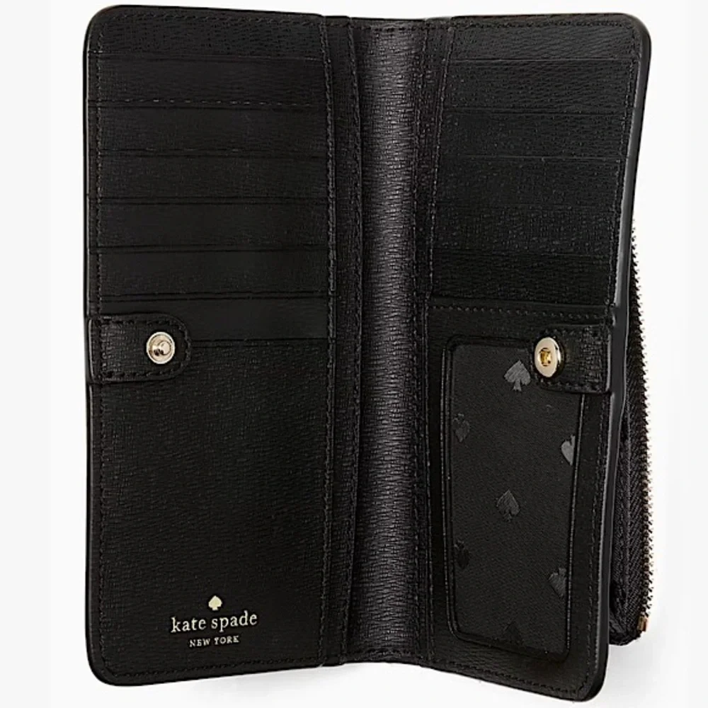 Kate Spade Black Refined Grain Leather Darcy Large Slim Bifold Wallet New w/ Tag - Picture 2 of 14